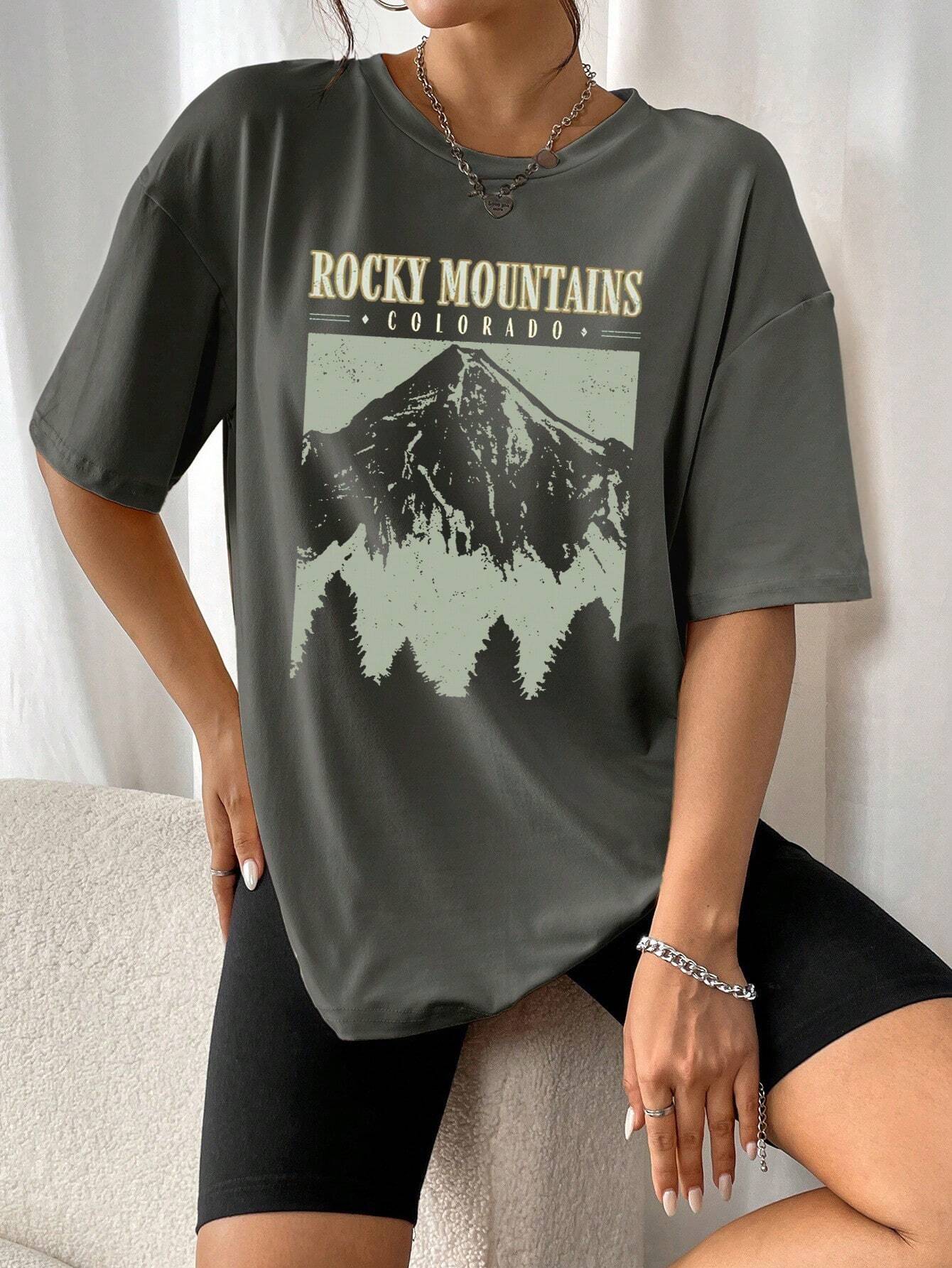 Amalia™ | T-Shirt "Rocky Mountains" In Vintage-schwarz – Urban Streetstyle mit Retro-Vibe