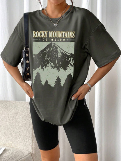 Amalia™ | T-Shirt "Rocky Mountains" In Vintage-schwarz – Urban Streetstyle mit Retro-Vibe