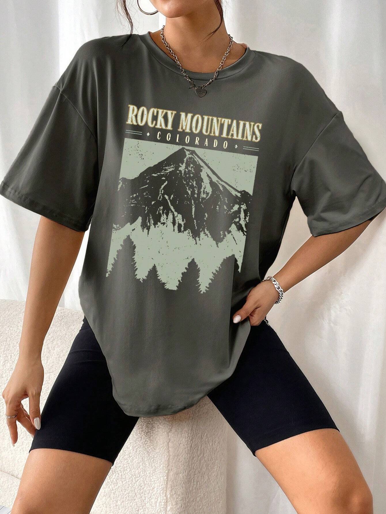 Amalia™ | T-Shirt "Rocky Mountains" In Vintage-schwarz – Urban Streetstyle mit Retro-Vibe