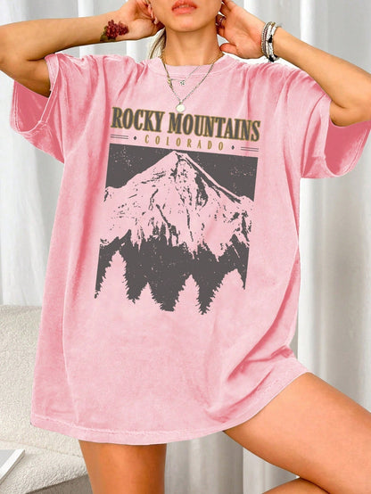 Amalia™ | T-Shirt "Rocky Mountains" In Vintage-schwarz – Urban Streetstyle mit Retro-Vibe