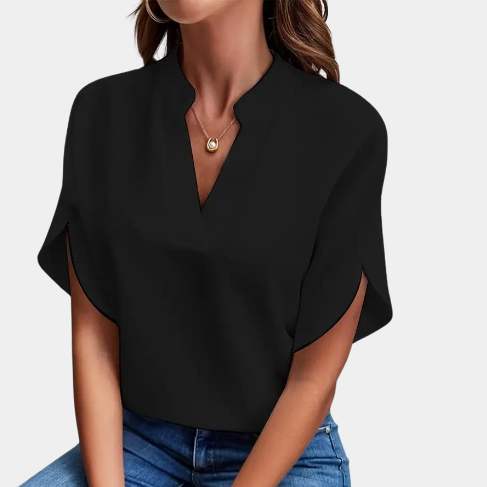 Marjolein™ | V-Ausschnitt Bluse mit Kurzen Ärmeln